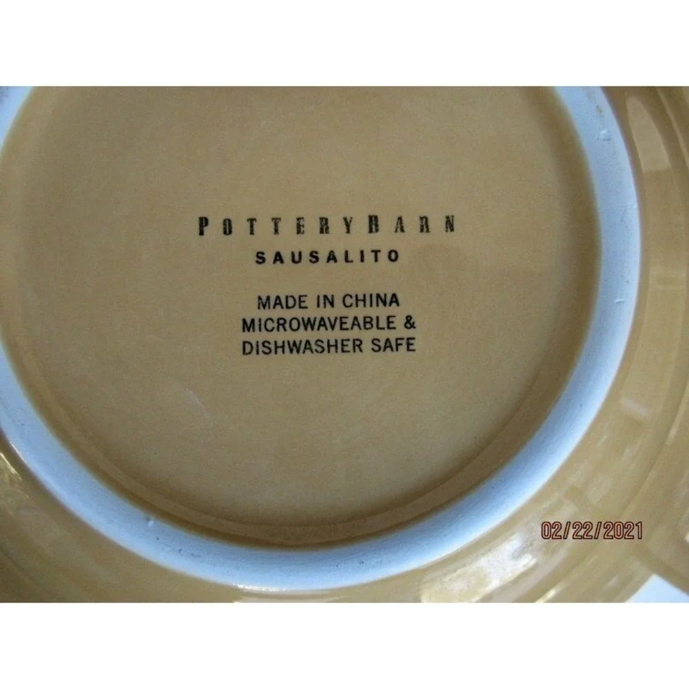 Pottery Barn Sausalito Amber Gold Rim Soup/Pasta Bowl Hand‎ Painted